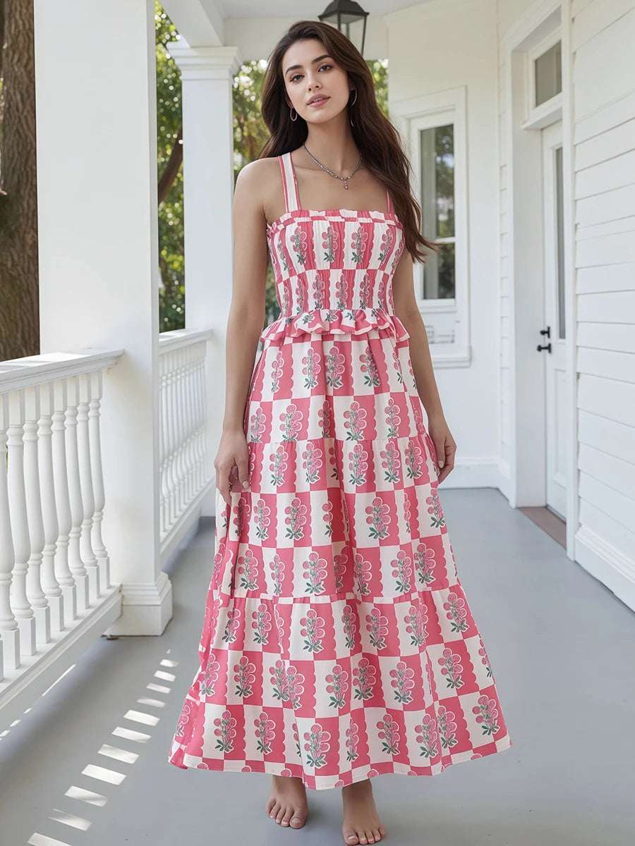 Lace V-Neck Maxi Dress Sleeveless A-Line Evening Gown with Floral Embroidery for Wedding Party or Prom