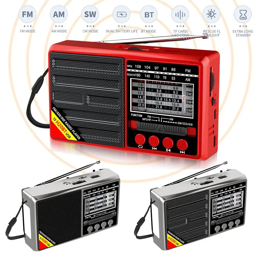 Radio FM AM SW Portable Radios Full Band High Sensitivity Radio Bluetooth Speaker Battery Powered Full Waves USB TF MUsic Box