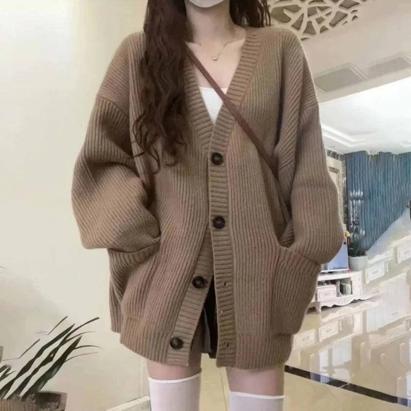 Autumn Winter Women'S Cardigan Sweater Coats Fashion Female Long Sleeve V-Neck Loose Knitted Jackets Casual Sweater Cardigans