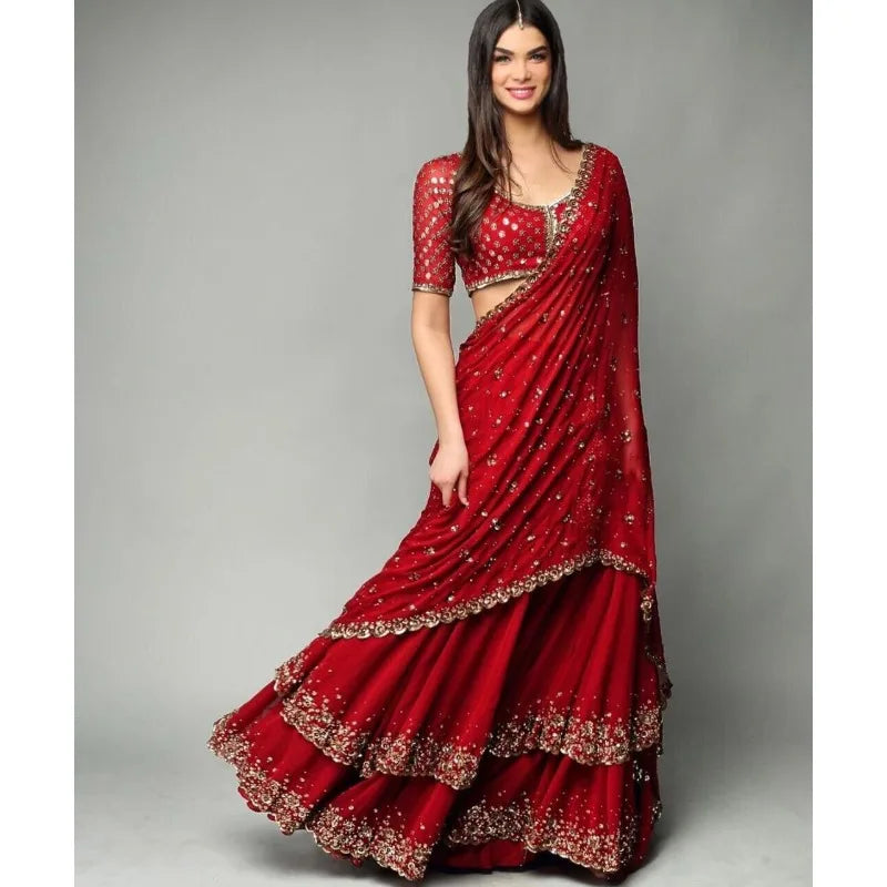 Red Lehenga CholI Bollywood Wedding Party in India Pakistani Wear Readymade