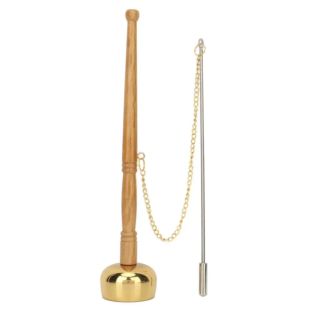 Brass Hand Bell With Wooden Handle - Buddhist Singing Bell For Scriptures & Meditation Supplies