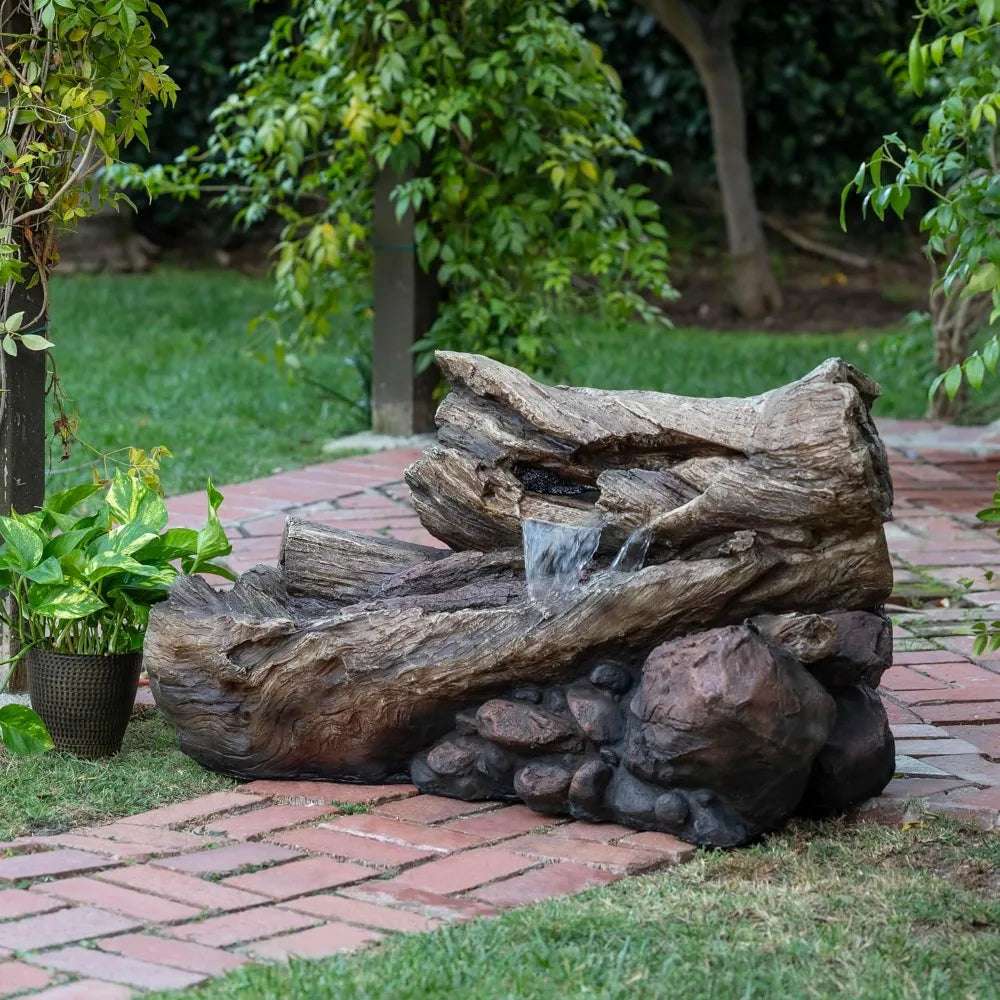 4-inch 2-story Tree Trunk Fountain with LED Lights, Used for Gardens, Courtyards, Rural Waterfalls, and Water Feature Fountains