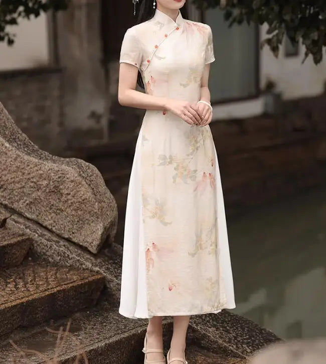 Vietnam Ao Dai Women Summer Dress Vintage Chi-Pao