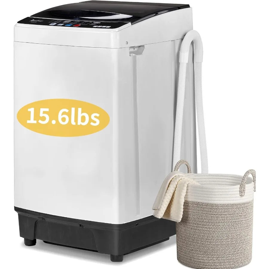 15.6Lbs Portable Washing Machine Full-Automatic Laundry Machine With Stainless Steel Drum 10 Wash Programs Compact Washer And S