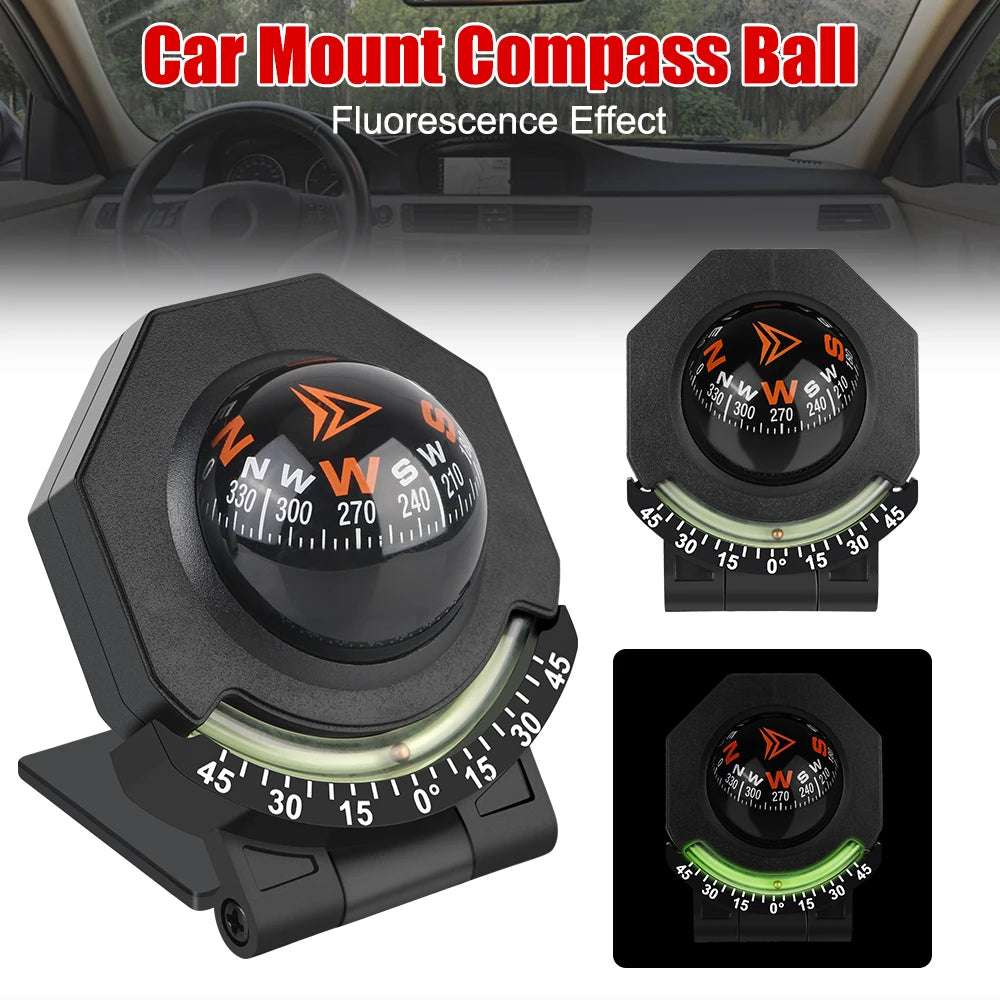 Compass For Vehicle Boat Car Dashboard Compass With Slope Meter 2-In-1 Car Mount Compass Ball Precision Navigation Foldable