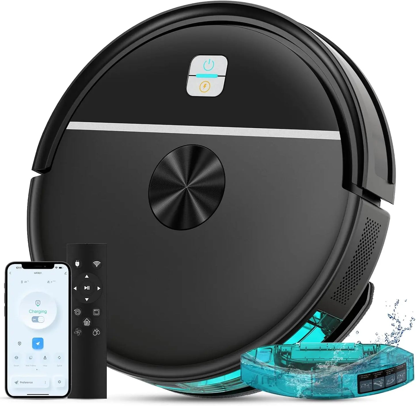 Robot Vacuum Mop Combo, 3500Pa Suction, Wi-Fi App Remote Control, For Pet Hair Hard Floors Low Pile Carpet
