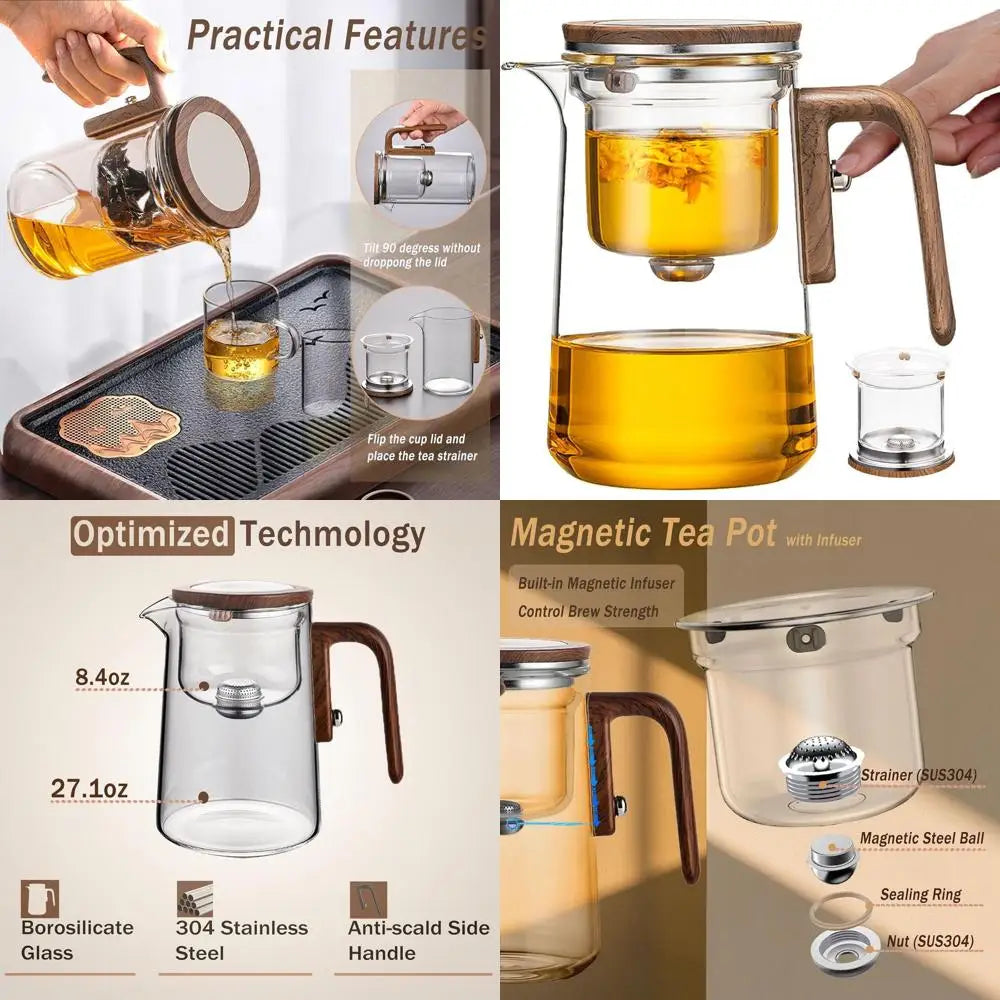 Magnetic Glass Tea Pot With 27Oz Capacity, Strainer Included, Suitable For Infuser And Loose Tea, Perfect For Indoor And Outdoor