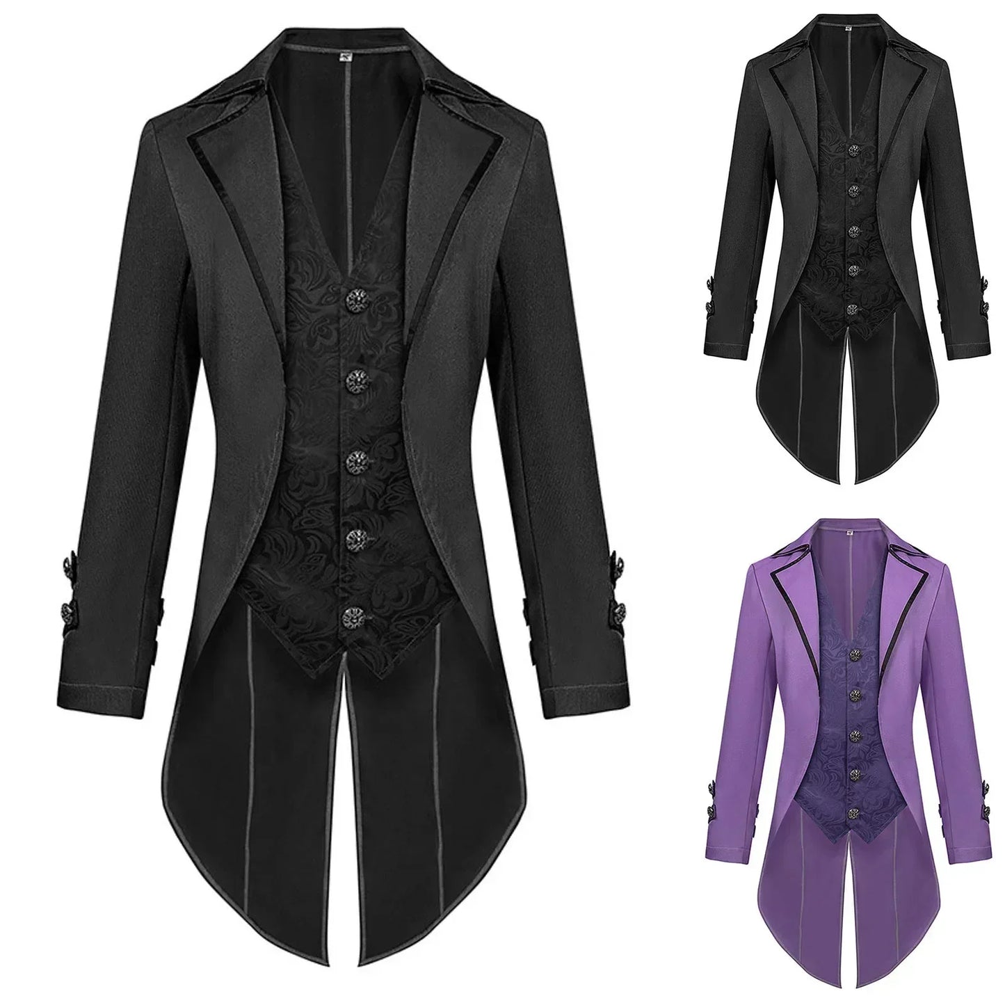 Men'S Steampunk Gothic Victorian Jacket Vintage Tailcoat Medieval Frock Coat Uniform Renaissance Halloween Pretend Play Costume