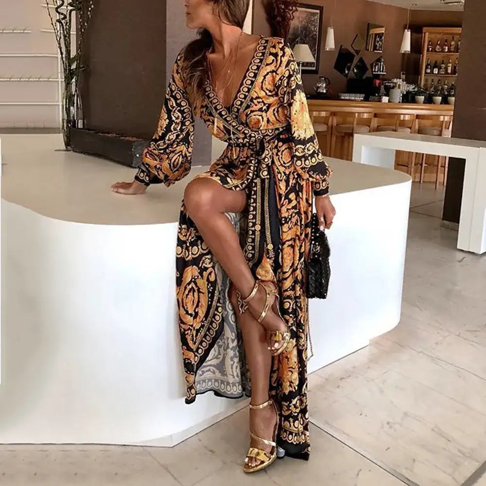 Cute Dress Women Fashion  African National Print Lady Party Dresses Vintage Casual Long Dress Africa Clothing