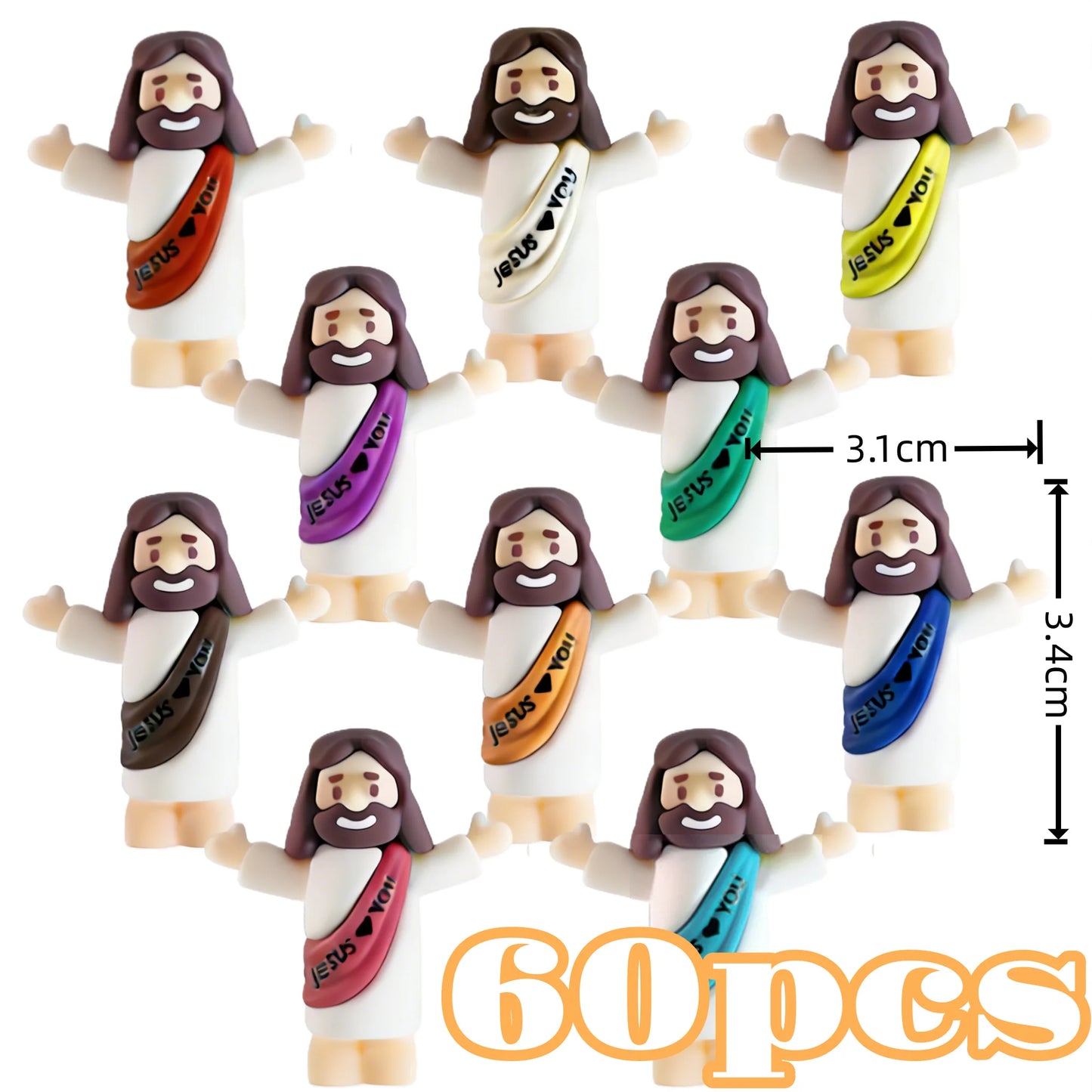 Mini Jesus Cartoon Statue Set – Holiday Party Scene Decor Figurines (10/60Pcs)