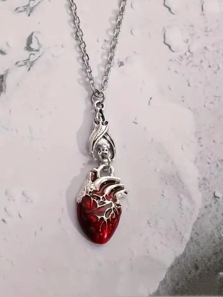 Punk Style Bat & Heart Design Pendant Necklace, Fashion Jewelry For Party, Daily Clothing Decor, Trendy All-Match & Exquisite Je