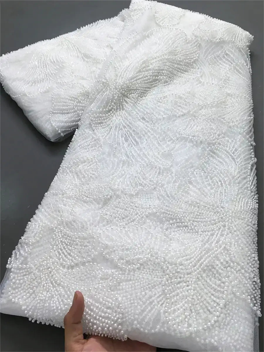 Latest French Mesh Lace Beads Fabric Quality African Nigerian Tulle Mesh Lace Wedding Dresses For Women's,2.5Yards4034