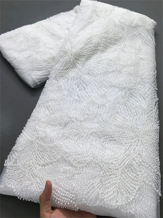 Latest French Mesh Lace Beads Fabric High Quality African Nigerian Tulle Mesh Lace Luxury Wedding Dresses For Women,2.5yards4034