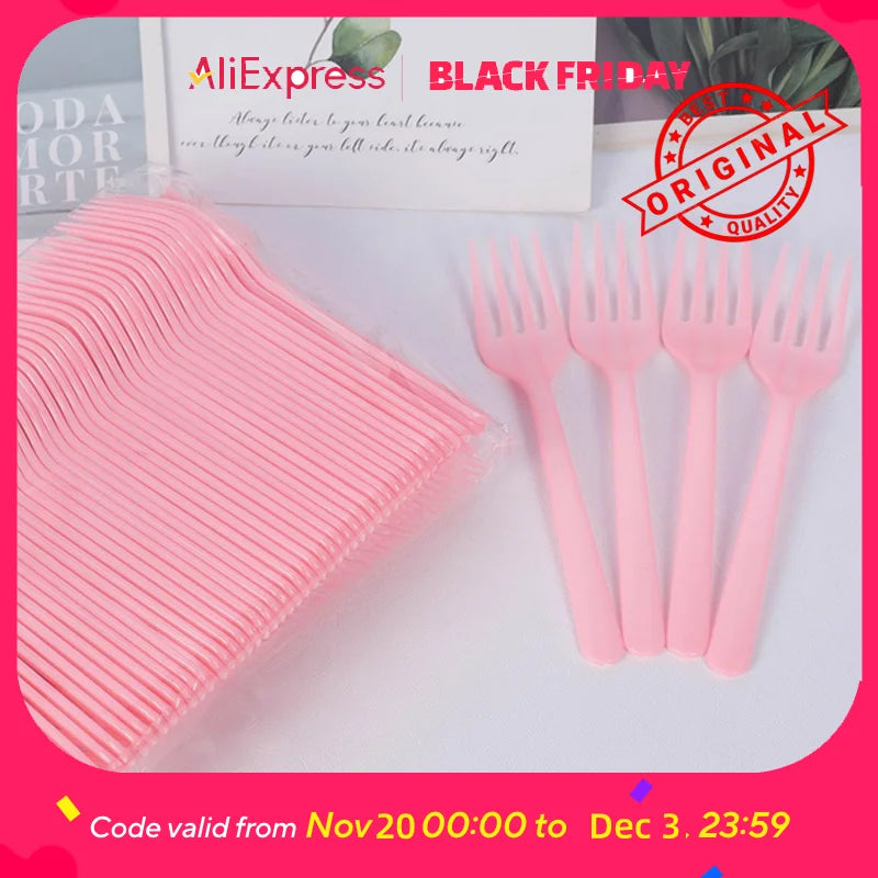 30-Piece Pink Cutlery Set - Disposable Knives Forks & Spoons For Halloween Party - Vibrant Colorful Table Setting Supplies