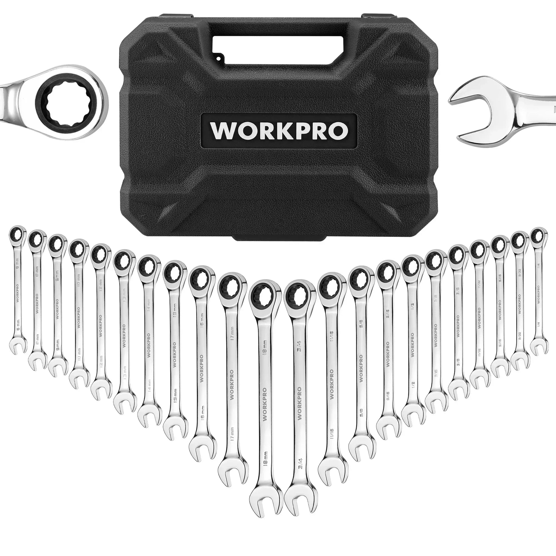 WORKPRO 23PC Ratchet Wrench Set with Box 72-tooth Wrench Set Auto Repair Hand Tool
