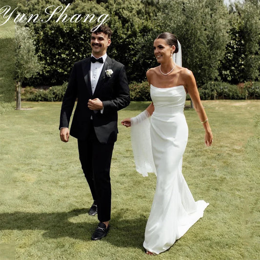 Yunshang Elegant Mermaid Wedding Dress Strapless Open Back Pleat Crepe Sleeveless 2024 Bridal Gown Vestido De Novia Customized