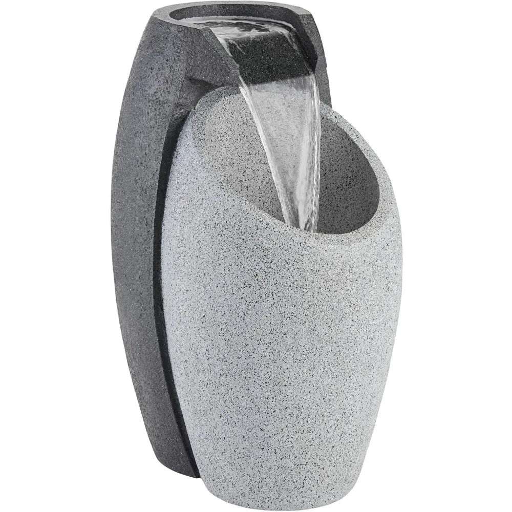 Waterfall Modern Outdoor Floor Water Fountain with LED Light Plug-in for Yard Garden Patio Backyard Deck Home Lawn Porch