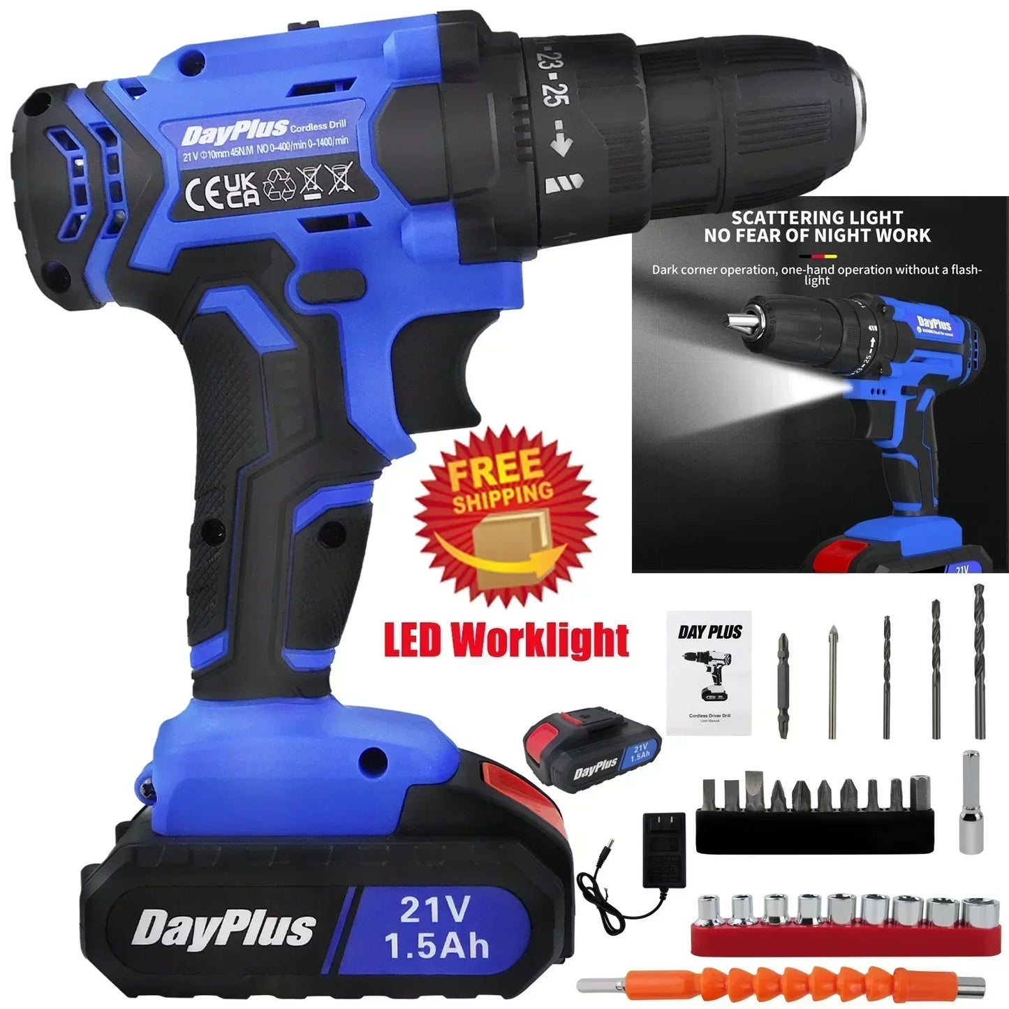 21V Cordless Power Drill Set - 25+1 Torque Settings with Battery & Charger