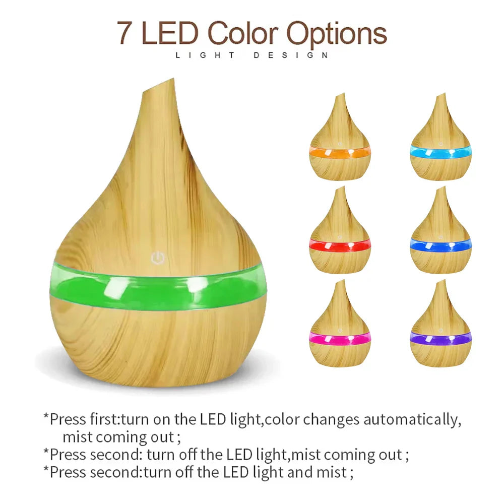 7 Color LED Lights Diffuser 300ml USB Smart Touch Humidifier Auto Shut-Off & Quiet Operation Aroma Diffuser for Home/Yoga