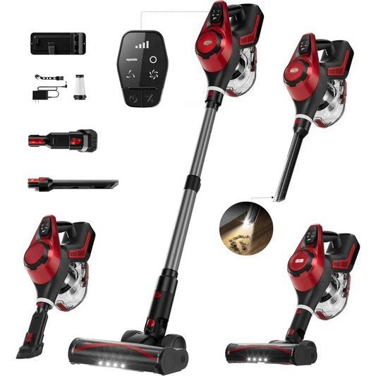 NEW Red,Cordless  Rechargeable Lightweight Handheld Vacuum Cleaner,30Kpa Home Stick Vacuum,Smart Display,55mins Max Runtime