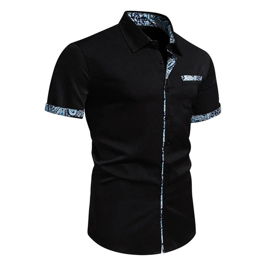 Printed Shirt For Man Fashion Casual Cardigan Chest Pocket Turndown Collar Short Sleeve Summer Male Blouse Thin Tops Camisas