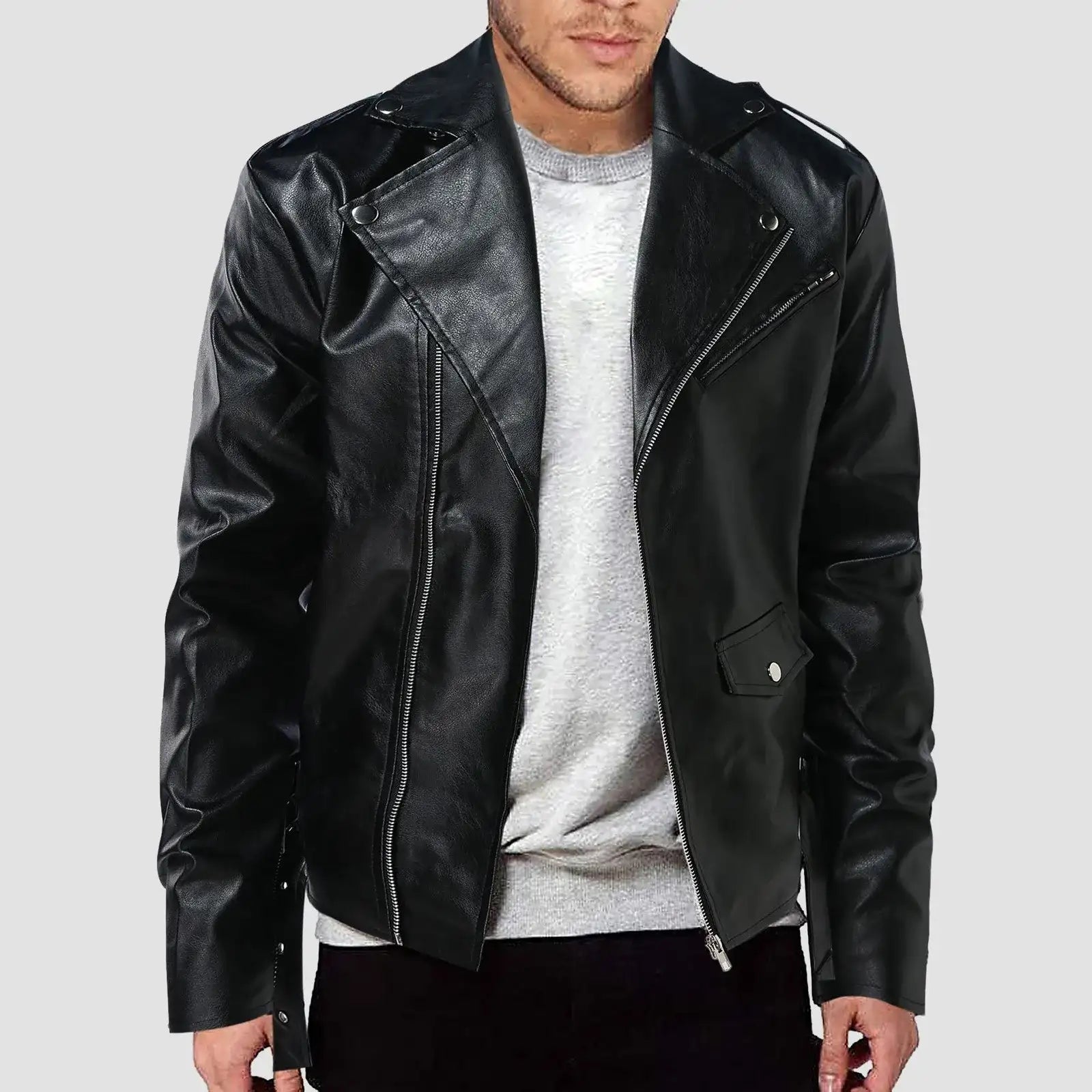 Pu Leather Stylish Jacket Mens' Autumn Winter Outwear Lapel Pu Leather Jacket Motorcycle Male Coats For Male Slim-Fit