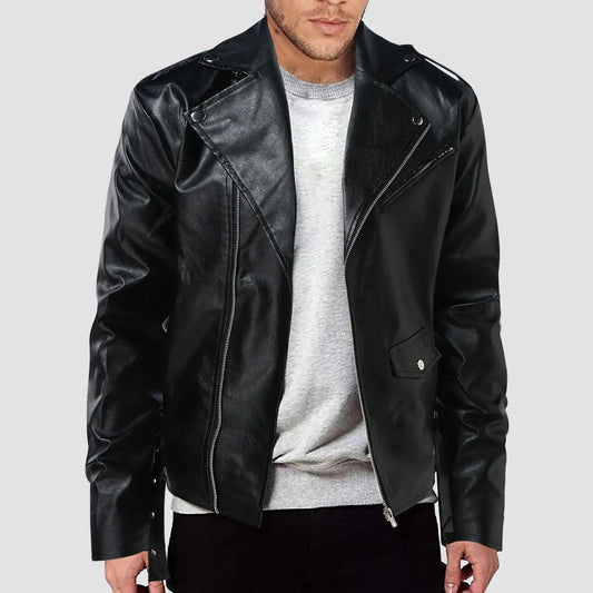 Pu Leather Stylish Jacket Mens' Autumn Winter Outwear Lapel Pu Leather Jacket Motorcycle Male Coats For Male Slim-Fit