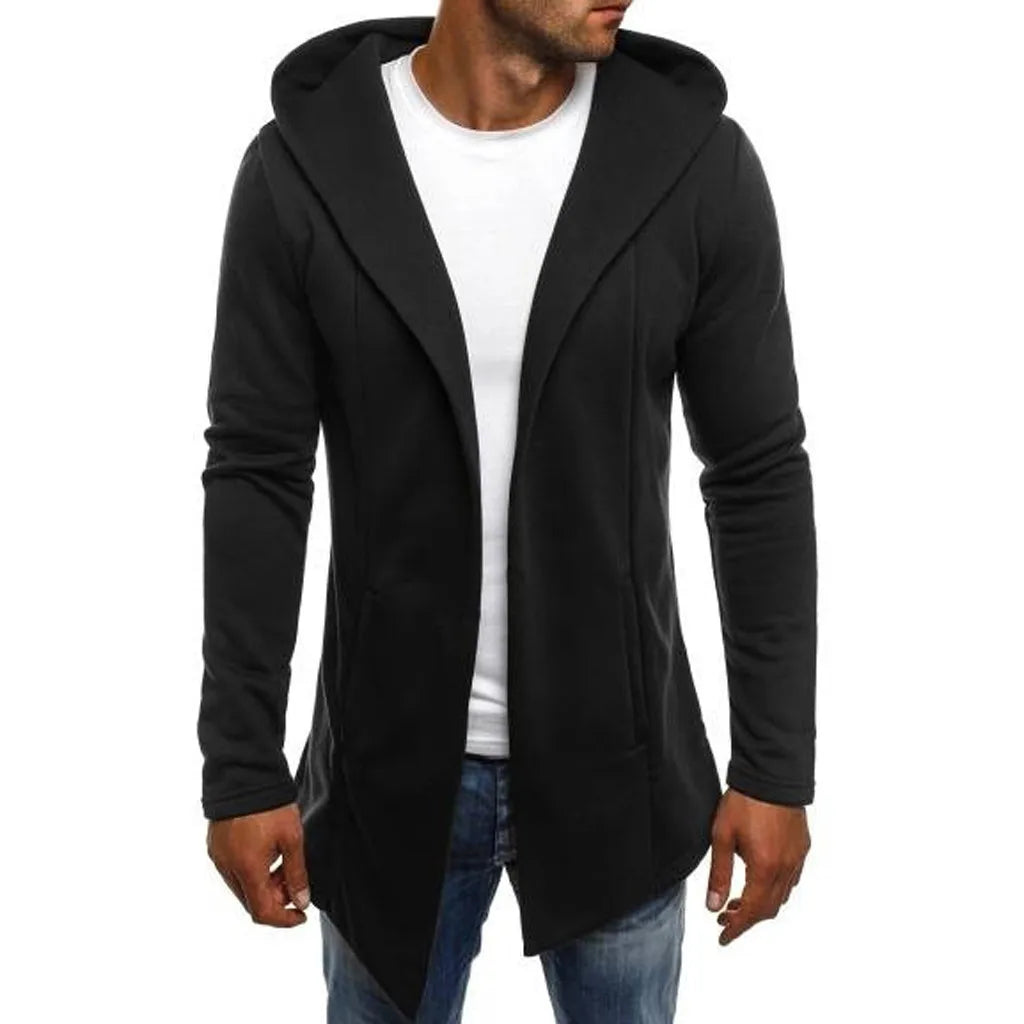 Men'S Splicing Solid Color Hooded Trench Coat - Cardigan Style Autumn Jacket