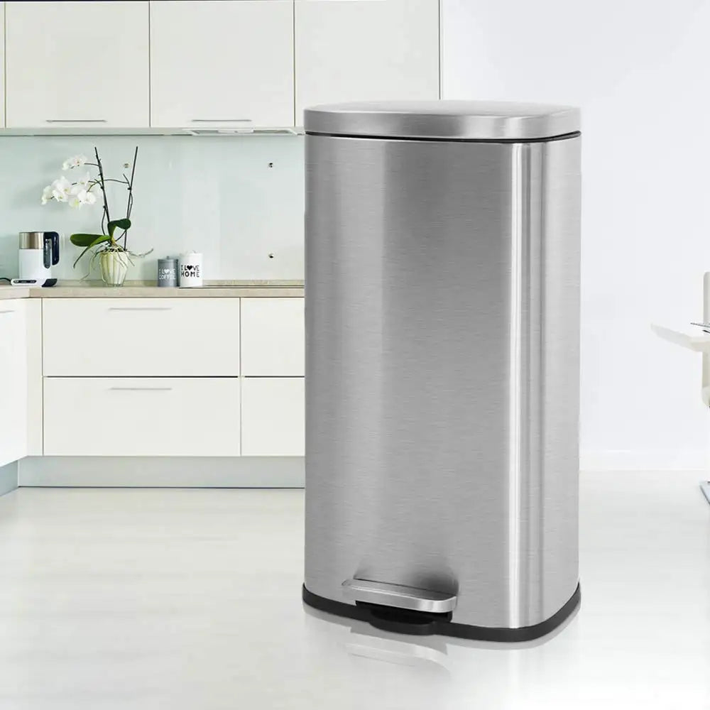 Kitchen Trash Can Brushed Stainless Steel  Step Garbage Can Small & Tall Waste Basket with Lid & Plastic Inner Bucket