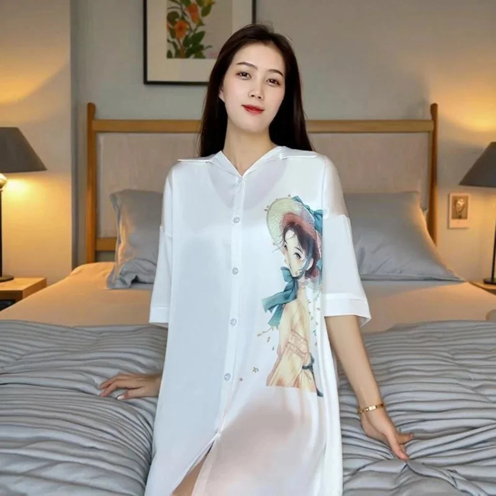 WoMen's Loose And Gorgeous Nightdress, Soft And Breathable Stylish Sleepwear, Perfect For Home Wear