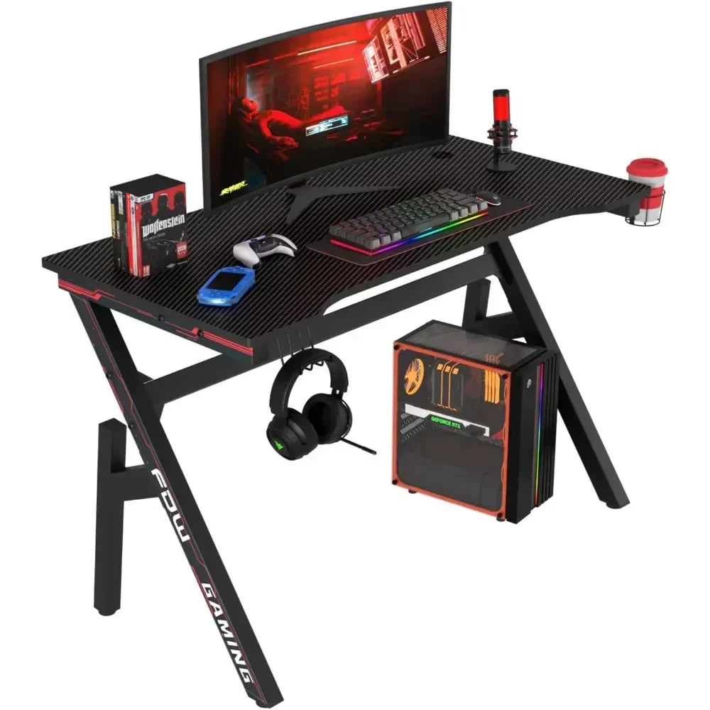 Gaming Desk Computer Desk 47 " Home Office Desk Large Modern Ergonomic Black PC Table Gamer Workstation with Cup