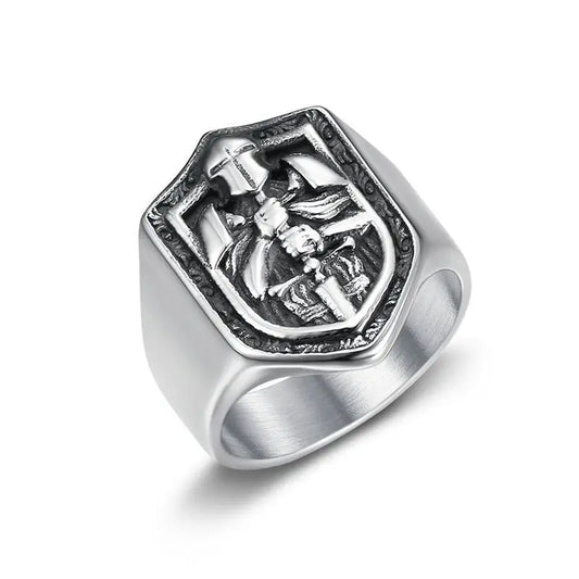 European and American New Retro Ring Titanium Steel Temple Knight Temple Warrior Crusader Dongzheng Men's Ring