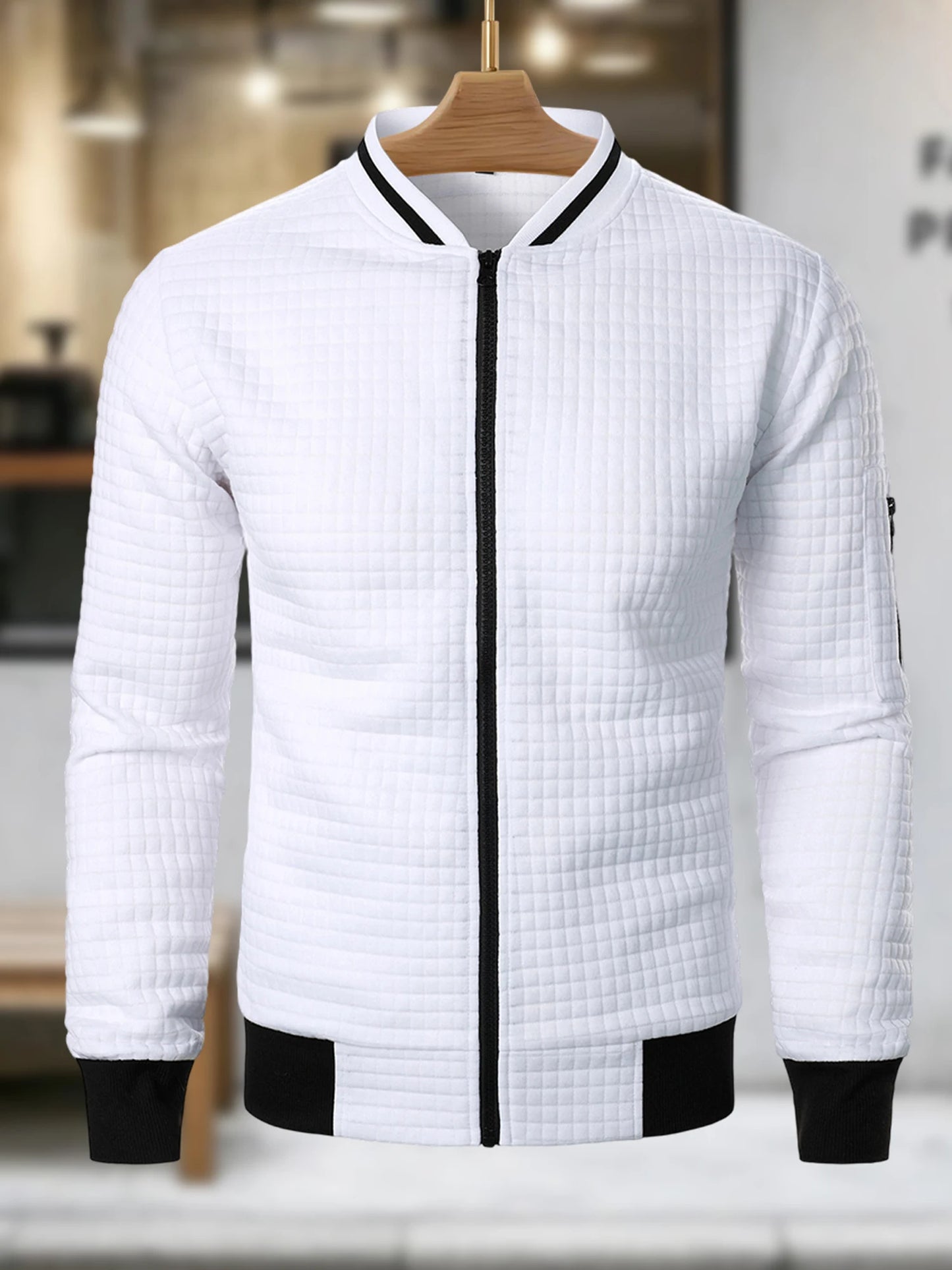Men'S Casual Zipper Stand Collar Jacket - Lightweight Spring Fall Coat With Contrast Color Detail