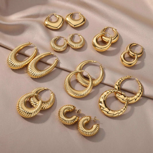 Chunky Hoop Earrings for Women G Color Stainless Steel Earrings 2024 Trend Luxury Classic Female Wedding Jewelry aretes mujer
