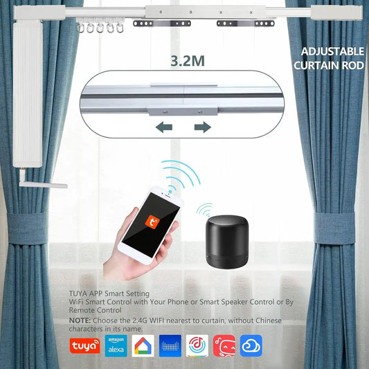 Smart Curtain Tracks WiFi Control by Phone, Support Voice Control for Alexa, Google Home, Tuya App Remote Automated Curtain