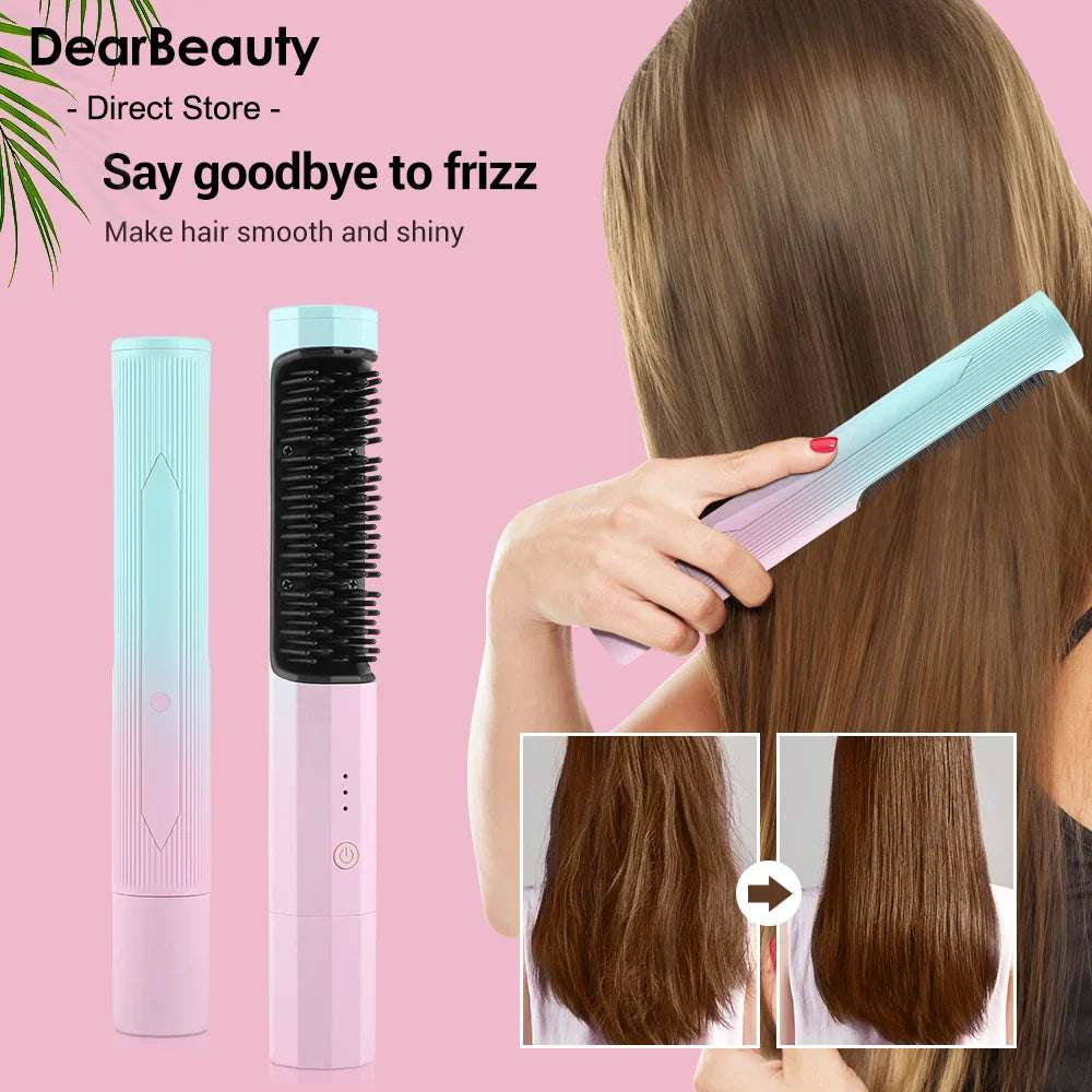 Hair Wireless Straightener Curler Straightening Comb Rechargeable Curling Straighten Dual-Purpose Travel Portable Usb Charging