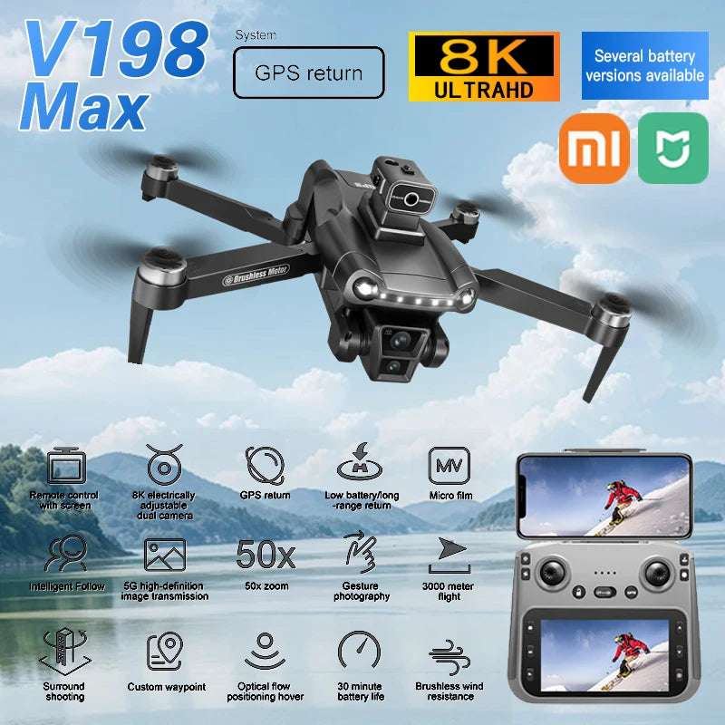 XIAOMI MIJIA V198 MAX GPS Drone New with 8k professional HD camera WiFi/5G Brushless Foldable Quadcopter remote control Drone
