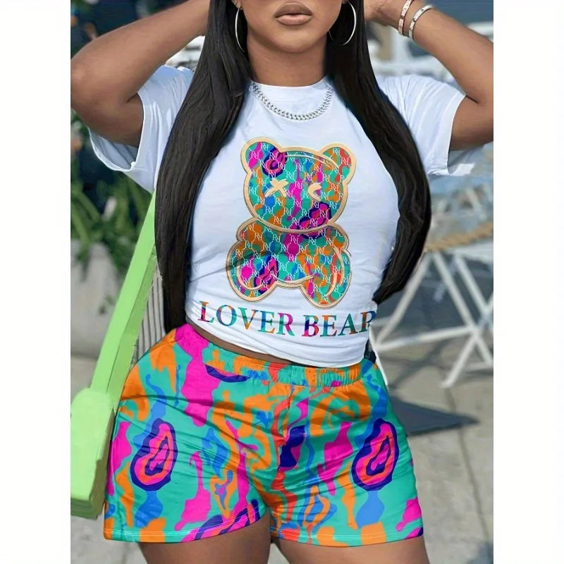 Casual Cartoon Printed Short Sleeved Two-Piece Set