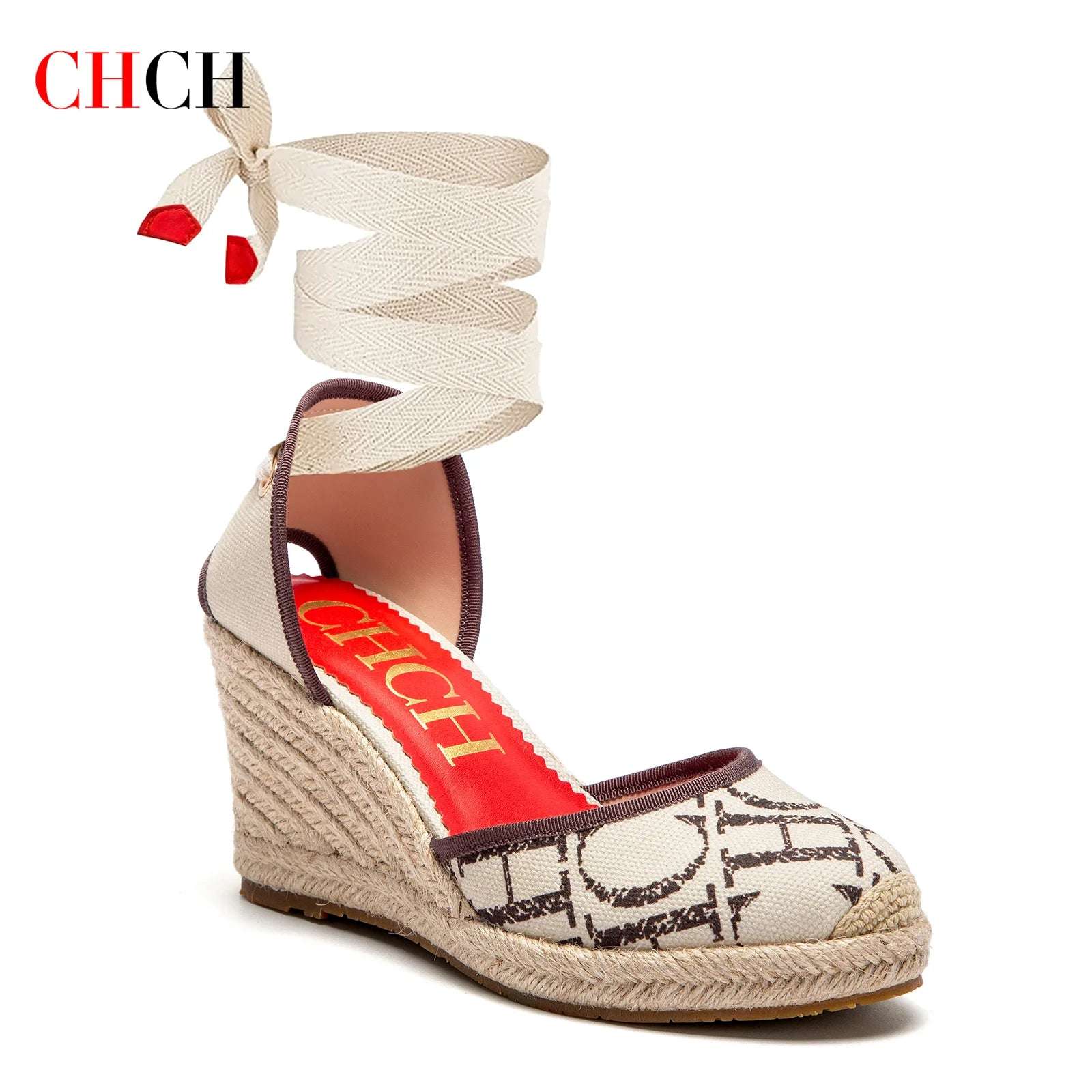 CHCH Women High Heels Summer Espadrillle Platform Wedge Sandals Closed Toe Ankle Strap Lace up Beach Vacation Party 8cm