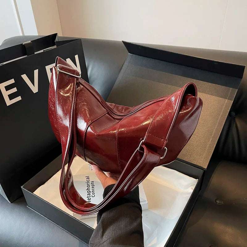 Soft PU Leather Shoulder Bag for Women Casual Totes Vintage Red Crossbody Bag Large Capacity Handbag Y2k Girls Satchel Hobo Bag