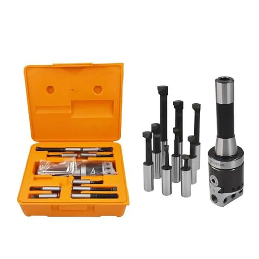 2" Boring Head R8 Shank Carbide Bar Set Milling Tool Set 9Pcs Allen Wrench Graduations Accuracy Micrometer Lead Screw Cross Hole