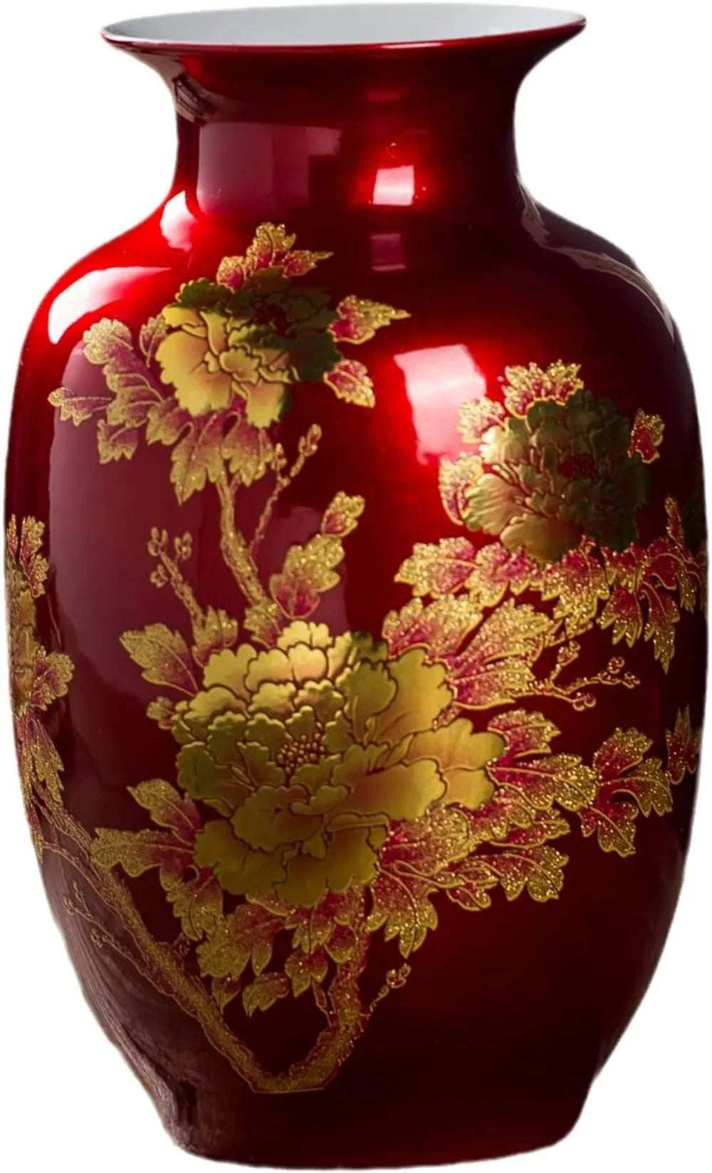 Vase Oriental Ceramic Flower Vases Decorated with Peony Design for Home Living Room Ornaments and Wedding