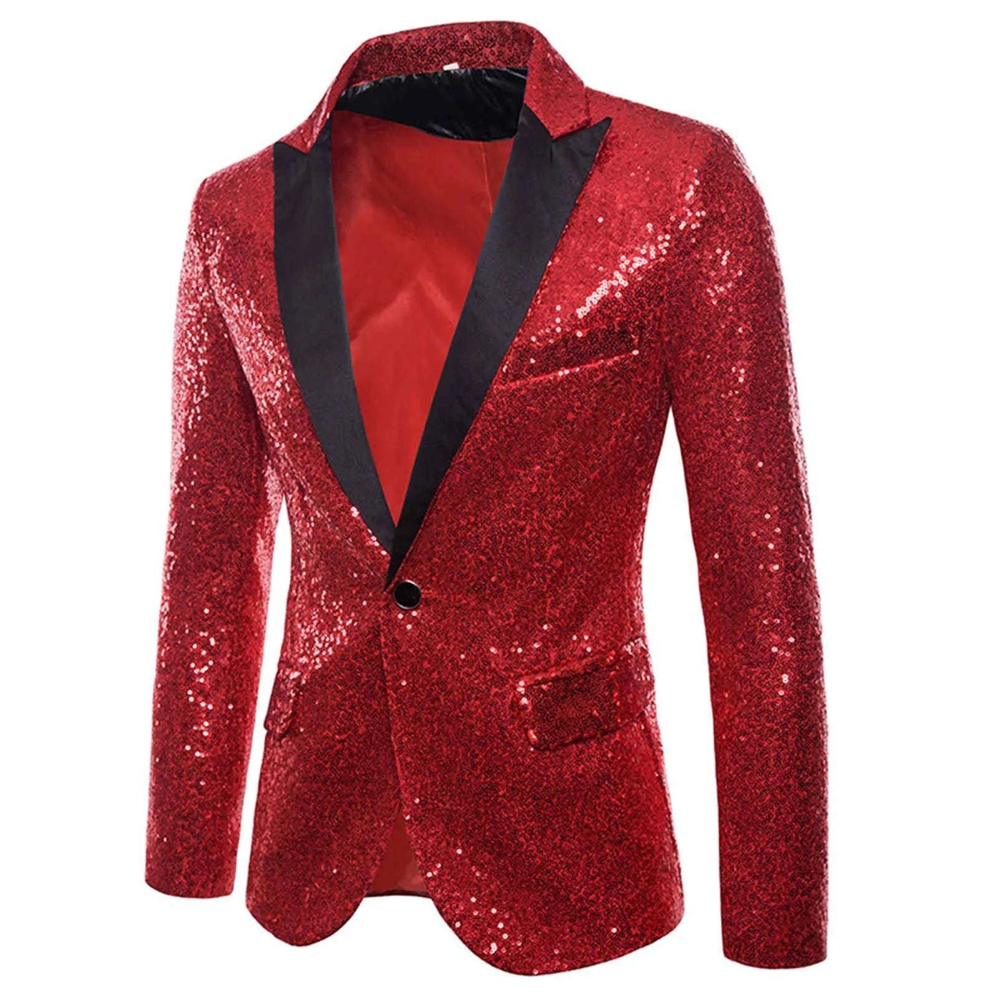 Men's Gold Glitter Sequin Suit - Slim Fit One Button Blazer for Weddings & Parties