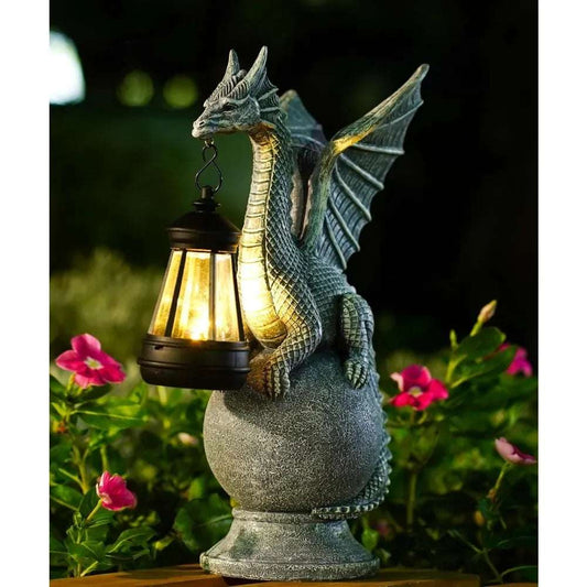 Dragon on Ball with Solar Lantern Statues: Garden Decor Outdoor Decorations Art Figurine for Patio Balcony Yard Lawn