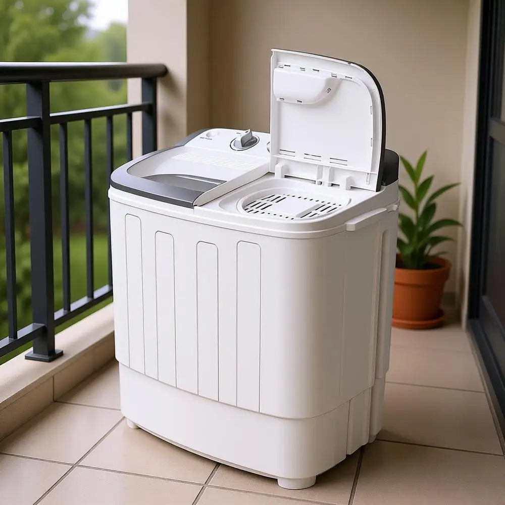 Portable Washing Machine, 13Lbs Capacity Twin Tub Mini Washer And Dryer Combo For Apartments, Dorms, Rvs, Grey And White