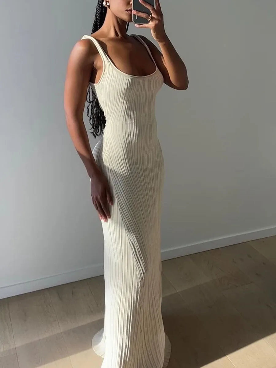 Women'S Knit Tank Dress Casual Summer Sleeveless U-Neck Party Long Dress For Cocktail Beach Club Streetwear