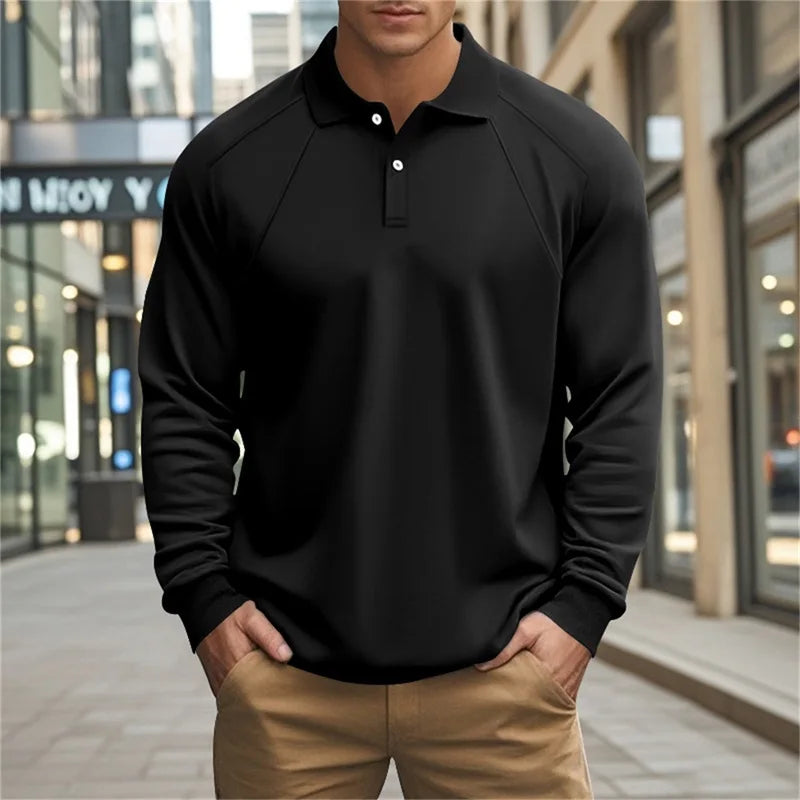 Men Classic  Fit Button Down Long Sleeve Shirt with Turn Down Collar in Solid Color for Spring and Autumn Casual Wear