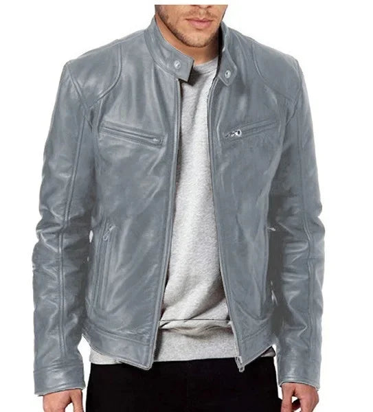 Men'S Faux Leather Motorcycle Jacket Stand Collar Punk Style, 12 Colors, S5Xl