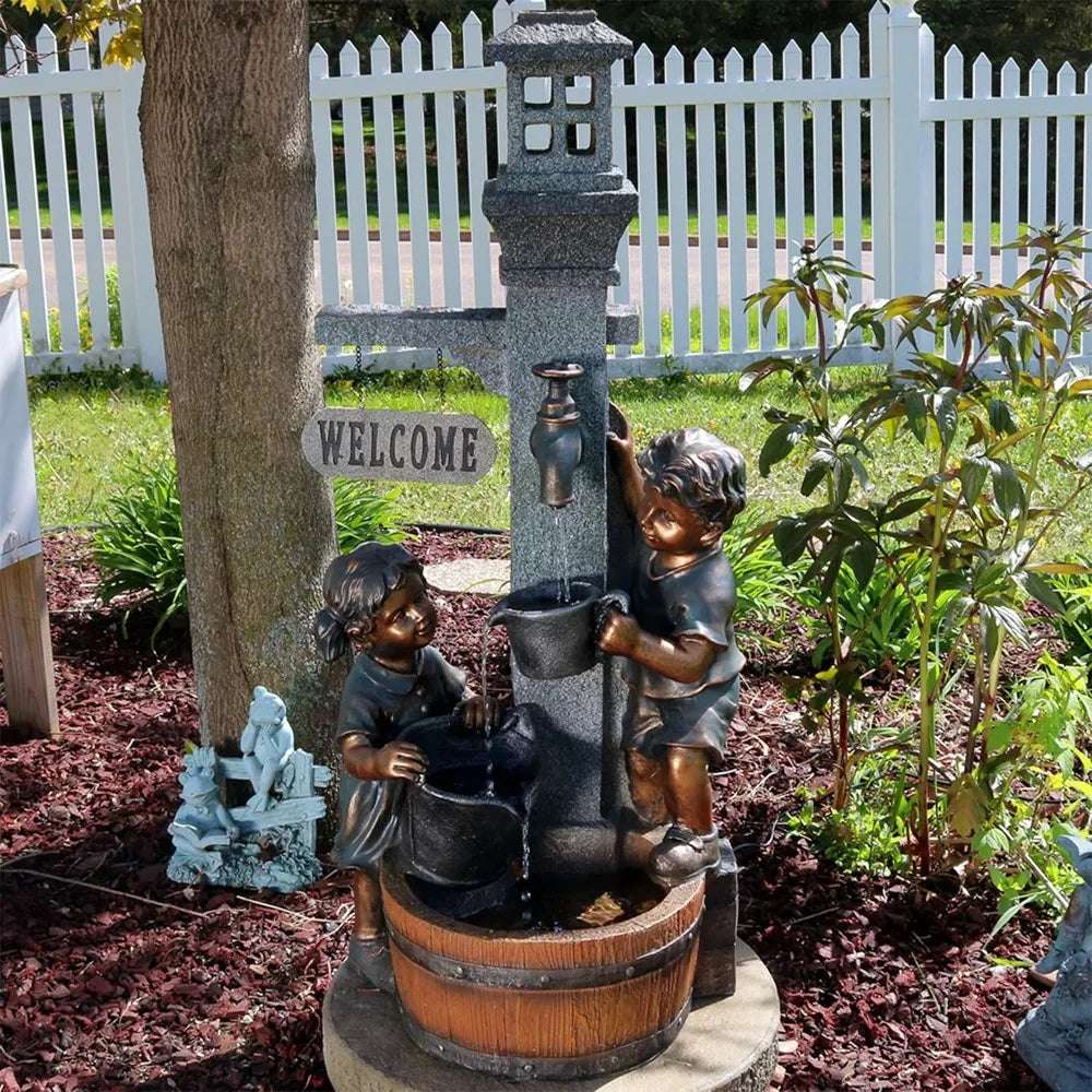 40 " Outdoor Fountain, Suitable For Lawns, Gardens, And Outdoors, With Led Light Faucet For Outdoor Fountain