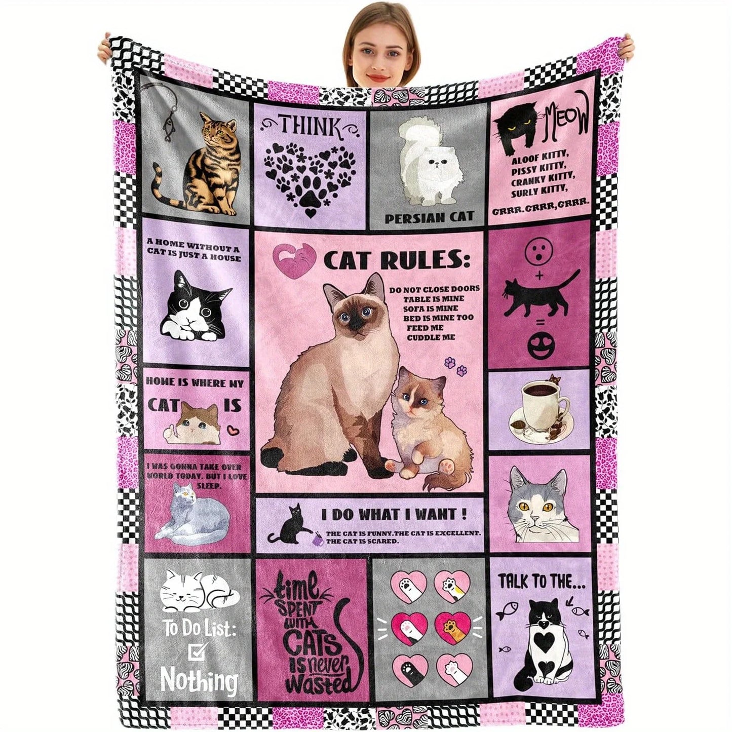 Kitten Pattern Gift Blanket Soft Flannel Sofa Blanket Tv Throw, Memorial Gift One Piece